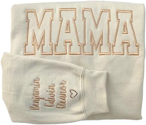 Personalized Embroidered Mama Sweatshirt With Kid Names On Sleeve, Mom Sweatshirt For Women, Gifts For Mom Grandma in Saudi Arabia