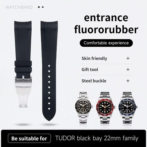 22mm fluoro rubber Watch Band Special for Tudor Strap Black Bay GMT Curved End القابلة للطي Bucle Bracelet 41mm MILL in Kuwait