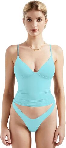 SUUKSESS Women Sexy Deep V Neck Sleeveless Fitted Basic Tops Y2K Tank Top Cami in Kuwait