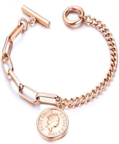 Hollywood Sensation Rose Gold Link Bracelet with Coin Charm and Toggle Clasp in Saudi Arabia