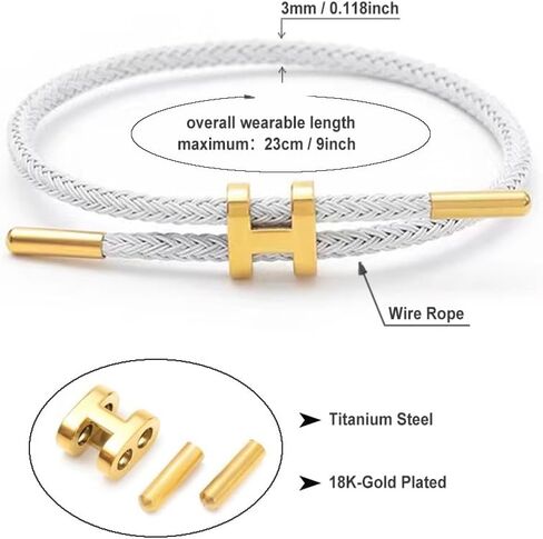 Bracelets for Women Men Adjustable Charm Bracelet Titanium Steel Wire Rope Bracelets 18k Gold-Plated H-Shape Buckle Design Women's Gift Jewelry in Kuwait