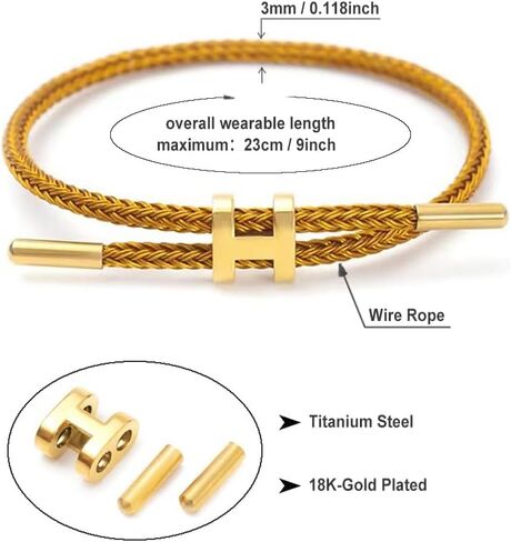 Bracelets for Women Men Adjustable Charm Bracelet Titanium Steel Wire Rope Bracelets 18k Gold-Plated H-Shape Buckle Design Women's Gift Jewelry in Kuwait