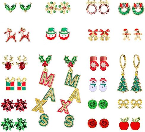 Christmas Earrings Bulk for Women Teens,20 Pairs Hypoallergenic Holiday Stud Earring Set Cute Santa Claus Reindeer Snowflakes Snowman Christmas Tree Earring Stud Fun Holiday Earrings variety Pack Winter Jewelry in Saudi Arabia