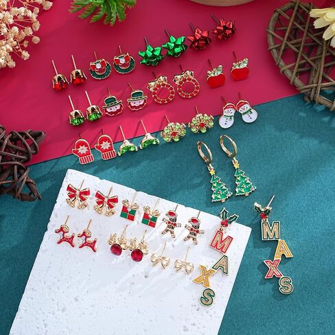Christmas Earrings Bulk for Women Teens,20 Pairs Hypoallergenic Holiday Stud Earring Set Cute Santa Claus Reindeer Snowflakes Snowman Christmas Tree Earring Stud Fun Holiday Earrings variety Pack Winter Jewelry in Saudi Arabia