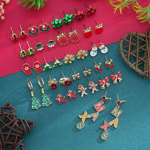 Christmas Earrings Bulk for Women Teens,20 Pairs Hypoallergenic Holiday Stud Earring Set Cute Santa Claus Reindeer Snowflakes Snowman Christmas Tree Earring Stud Fun Holiday Earrings variety Pack Winter Jewelry in Saudi Arabia