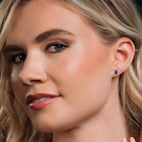 Gem Stone King 14K White Gold Blue Created Sapphire Teardrop Stud Earrings for Women | 2.03 Cttw | Gemstone September Birthstone | Pear Shape 7X5MM in Saudi Arabia