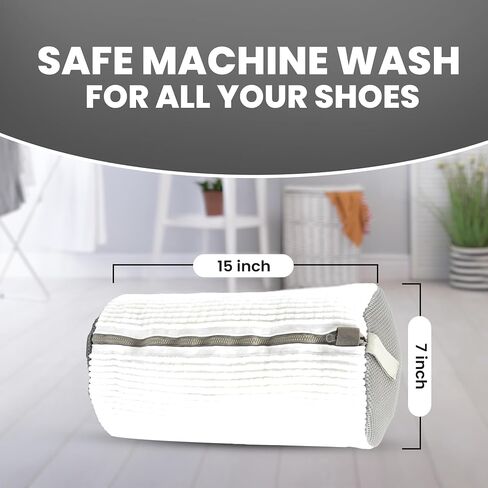 Shoe Washing Machine Bag - 2Pcs Reusable Durable Sneaker Washing Bags, 360° Deep Clean, Zippered Laundry Bag for Washing Machine, Adjustable 2 Pair Shoe Trees, Fits All Shoe Types & Sizes (White) in Saudi Arabia