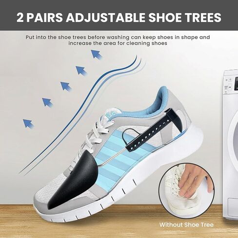 Shoe Washing Machine Bag - 2Pcs Reusable Durable Sneaker Washing Bags, 360° Deep Clean, Zippered Laundry Bag for Washing Machine, Adjustable 2 Pair Shoe Trees, Fits All Shoe Types & Sizes (White) in Saudi Arabia