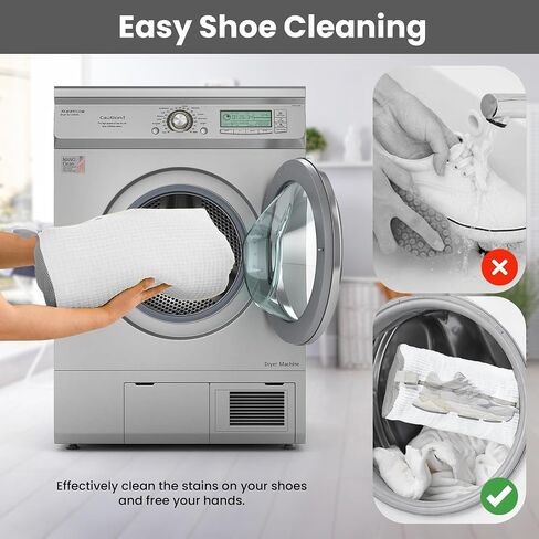Shoe Washing Machine Bag - 2Pcs Reusable Durable Sneaker Washing Bags, 360° Deep Clean, Zippered Laundry Bag for Washing Machine, Adjustable 2 Pair Shoe Trees, Fits All Shoe Types & Sizes (White) in Saudi Arabia