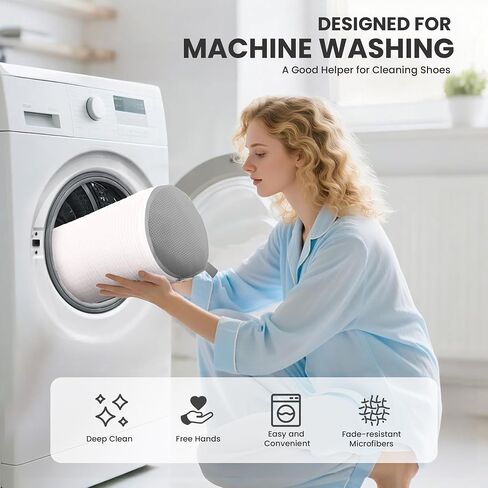Shoe Washing Machine Bag - 2Pcs Reusable Durable Sneaker Washing Bags, 360° Deep Clean, Zippered Laundry Bag for Washing Machine, Adjustable 2 Pair Shoe Trees, Fits All Shoe Types & Sizes (White) in Saudi Arabia