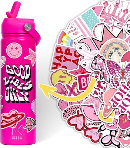 Preppy Water Bottle Preppy - 22 oz - Preppy Water Bottle Stickers Preppy Pink Water Bottle Preppy Girl Stuff Water Bottle For School Teen Girls Pink Water Bottle in Saudi Arabia