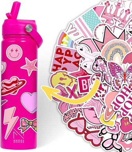 Preppy Water Bottle Preppy - 22 oz - Preppy Water Bottle Stickers Preppy Pink Water Bottle Preppy Girl Stuff Water Bottle For School Teen Girls Pink Water Bottle in Saudi Arabia