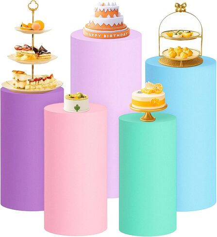 Set of 5 Red Blue Yellow Green Black Cylinder Pedestal Stand Covers Spandex Cylinder Stand Covers for Themed Party Decorations Man Boy Birthday Carnival Video Game in Saudi Arabia