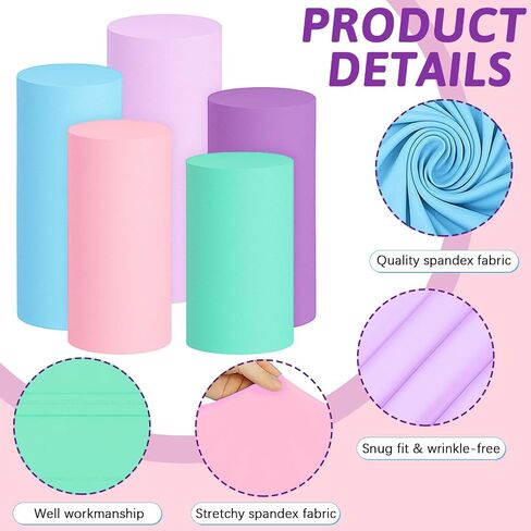 Set of 5 Red Blue Yellow Green Black Cylinder Pedestal Stand Covers Spandex Cylinder Stand Covers for Themed Party Decorations Man Boy Birthday Carnival Video Game in Saudi Arabia