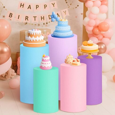 Set of 5 Red Blue Yellow Green Black Cylinder Pedestal Stand Covers Spandex Cylinder Stand Covers for Themed Party Decorations Man Boy Birthday Carnival Video Game in Saudi Arabia