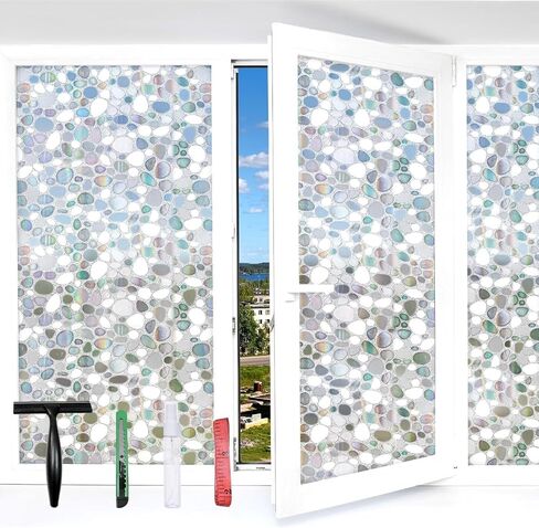 Total Blackout Window Film Privacy, 100% UV Blocking, Dark Window Tint for Home Decorative Window Film Static Cling Heat Control Window Clings for Bathroom, 3D Pebble Pattern, Black 17.5'' x 78.7'' in Saudi Arabia