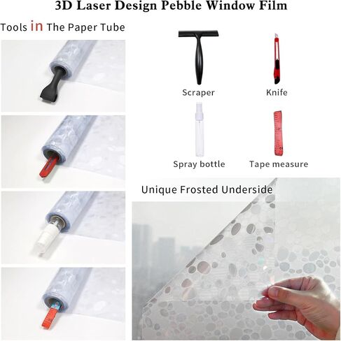 Total Blackout Window Film Privacy, 100% UV Blocking, Dark Window Tint for Home Decorative Window Film Static Cling Heat Control Window Clings for Bathroom, 3D Pebble Pattern, Black 17.5'' x 78.7'' in Saudi Arabia
