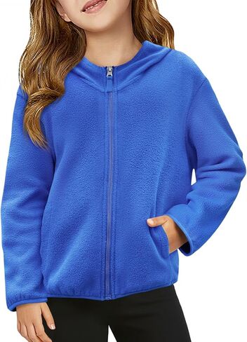 Haloumoning Girls Fleece Jacket kids up hoodie خفيفة الوزن الخريف سترات الشتاء ملابس خارجية مع جيوب 5-14 سنة in Saudi Arabia