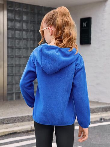 Haloumoning Girls Fleece Jacket kids up hoodie خفيفة الوزن الخريف سترات الشتاء ملابس خارجية مع جيوب 5-14 سنة in Saudi Arabia