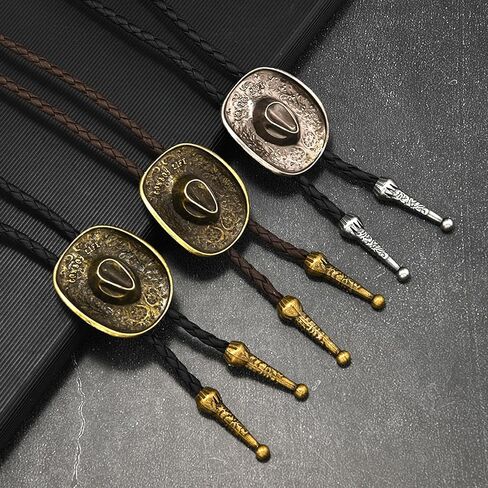 Western Cowboy Bolo Tie Men Leather Necktie Leather Cord Gold Halloween Ties Accessories for Men Women in Saudi Arabia