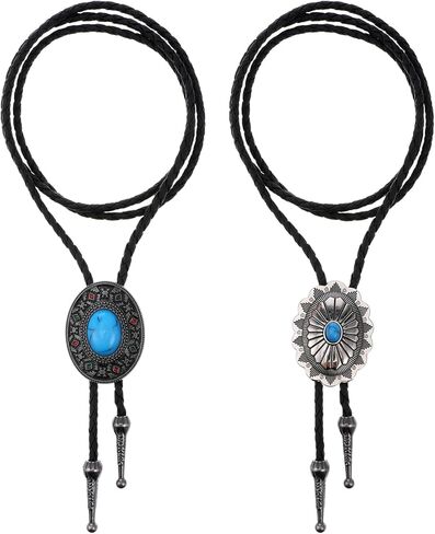 2 PCS Bolo Tie ، Vintage Necktie Round Forme Western Cowboy Oval Cool Retro Bola Tie Assume Assumeory for Men Women in Kuwait