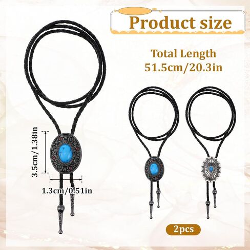 2 PCS Bolo Tie ، Vintage Necktie Round Forme Western Cowboy Oval Cool Retro Bola Tie Assume Assumeory for Men Women in Kuwait