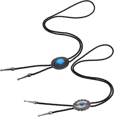 2 PCS Bolo Tie ، Vintage Necktie Round Forme Western Cowboy Oval Cool Retro Bola Tie Assume Assumeory for Men Women in Kuwait