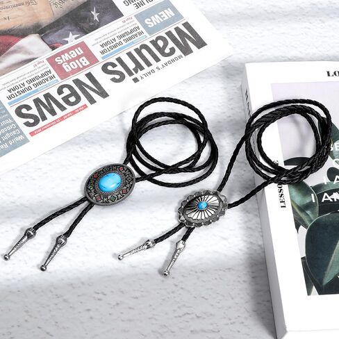2 PCS Bolo Tie ، Vintage Necktie Round Forme Western Cowboy Oval Cool Retro Bola Tie Assume Assumeory for Men Women in Kuwait