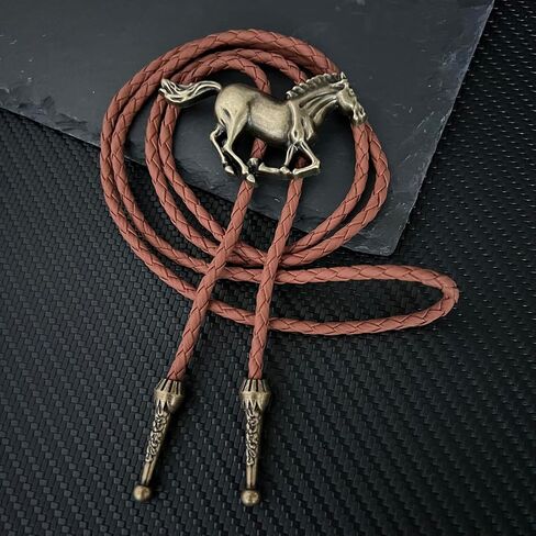 joxevyia Horse Bolo Tie Western Cowboy Necktie للرجال نساء قابلة للتعديل الحبل الجلدي البني القابل للتعديل in Kuwait