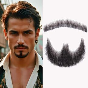 Celie Fake Beard 100% Human Hair Fake Mustache Realistic Beard Fake Facial Hair Lace Invisible Goatee Beards for Entertainment Drama Party Movie Makeup (brown) in Saudi Arabia