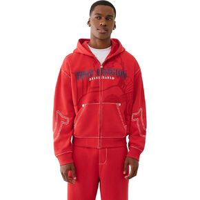 الدين الحقيقي للرجال cinched big t zip up -hoodie - قميص من النوع الثقيل الكامل مع غرز التباين in Kuwait