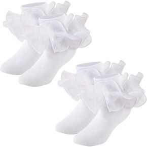 Girls Ruffle Socks Toddler Girl Gold Silver Glitter Double Lace Frilly Dress Socks Turn Cuff Sparkling Pageant Sock in Saudi Arabia
