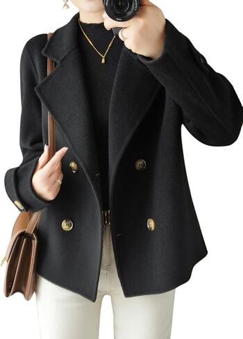 chouyatou Womens Fall Winter Casual Business Wool Blend Coat Loose Double Breasted Dressy Blazer Pea Coat in Saudi Arabia