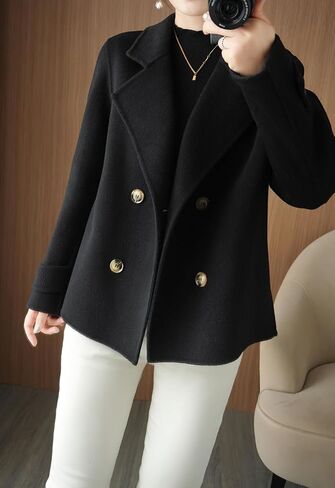 chouyatou Womens Fall Winter Casual Business Wool Blend Coat Loose Double Breasted Dressy Blazer Pea Coat in Saudi Arabia