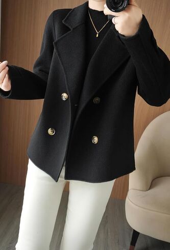 chouyatou Womens Fall Winter Casual Business Wool Blend Coat Loose Double Breasted Dressy Blazer Pea Coat in Saudi Arabia