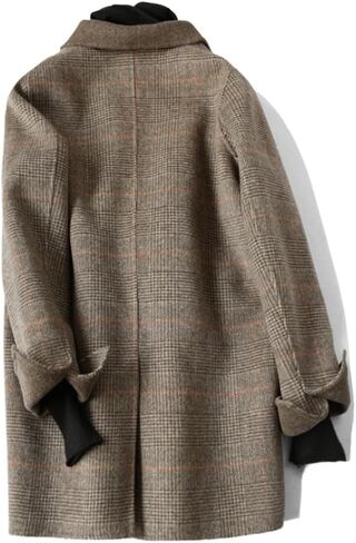 Womens Wool Trench Coats Autumn Winter Wool Plaid Coat Mid-Length Woolen Overcoat Jackets Outwear in Saudi Arabia