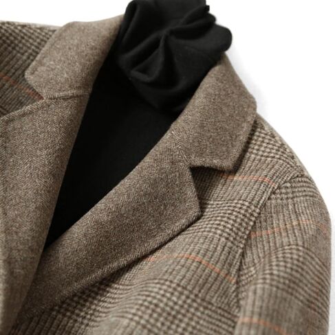 Womens Wool Trench Coats Autumn Winter Wool Plaid Coat Mid-Length Woolen Overcoat Jackets Outwear in Saudi Arabia