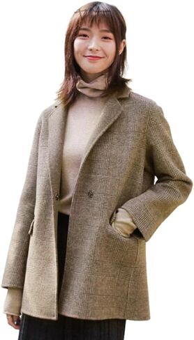 Womens Wool Trench Coats Autumn Winter Wool Plaid Coat Mid-Length Woolen Overcoat Jackets Outwear in Saudi Arabia