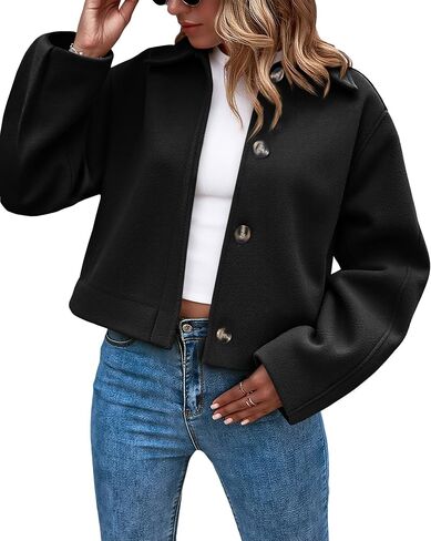 Cicy Bell Womens Cropped Pea Coat Casual Button Down Short Jackets Fall Winter Outerwear in Saudi Arabia
