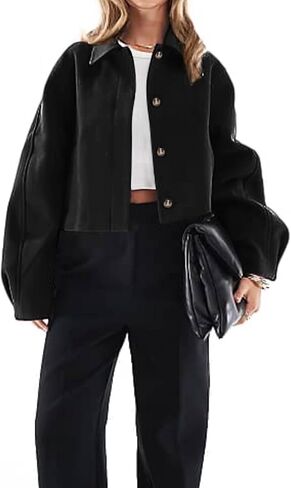 Cicy Bell Womens Cropped Pea Coat Casual Button Down Short Jackets Fall Winter Outerwear in Saudi Arabia