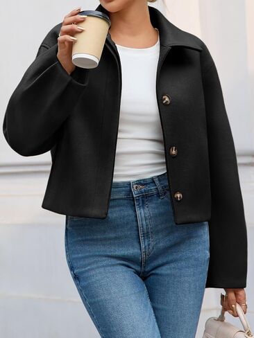 Cicy Bell Womens Cropped Pea Coat Casual Button Down Short Jackets Fall Winter Outerwear in Saudi Arabia