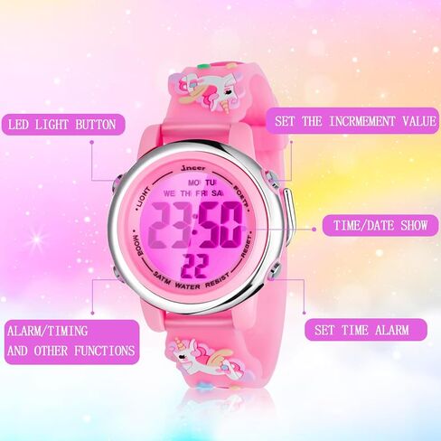 Newitin Girls Watch Jewelry مجموعة قلادات حلقات حلقات حلقات أساور على الأقراط على أقراط متعددة الوظائف للرياضة الرقمية الختوفية 3D Wathorn Watch For Girls 3-10 سنوات أطفال in Saudi Arabia