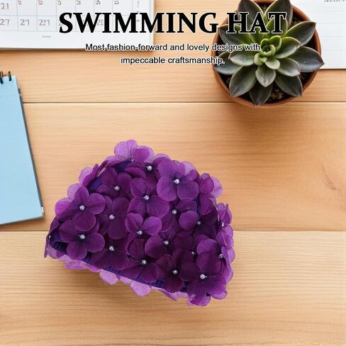 POPETPOP Flower Swim Cap - Floral Retro Swim Cap for Women, Funny Swim Cap for Long, Short Hair, Sport Swim Cap for Swimming Pool, Beach, Vacation(Purple) in Saudi Arabia