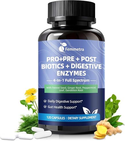 Digestive Enzymes Postbiotics Prebiotics Probiotics for Women & Men, 200 Billion CFU 36 Probiotic Strains + Psyllium Husk - Supports Gut, Digestive, Regularity, Gas, Bloating & Immune, Vegan, 60 Days in Saudi Arabia