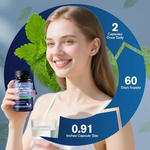 Digestive Enzymes Postbiotics Prebiotics Probiotics for Women & Men, 200 Billion CFU 36 Probiotic Strains + Psyllium Husk - Supports Gut, Digestive, Regularity, Gas, Bloating & Immune, Vegan, 60 Days in Saudi Arabia