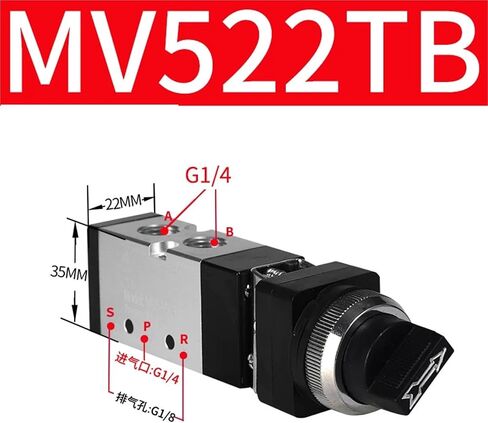 1PCS MV322 MV522R/PB/EB/TB الرئوي الصمام الميكانيكي 2 الموضع 5 طريق صمام يدوي تبديل الهواء صمام الضغط لحظة (MV522TB) in Kuwait