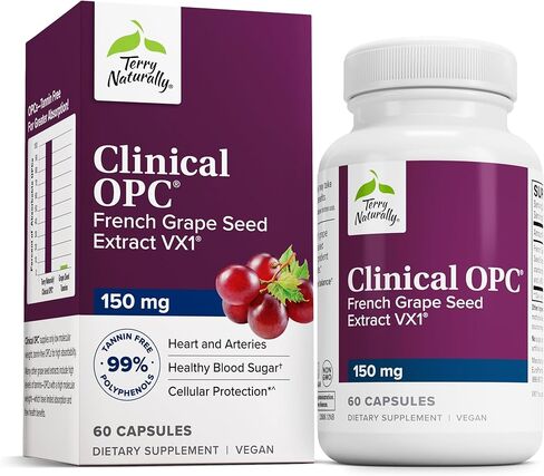 Terry Naturally Clinical OPC - Cardiovascular Health & Focus Support Supplement - Dietary Supplement with Grape Seed Extract & Sunflower Lecithin - Immune Support - 150 mg, 60 Softgels (Pack of 2) in Kuwait