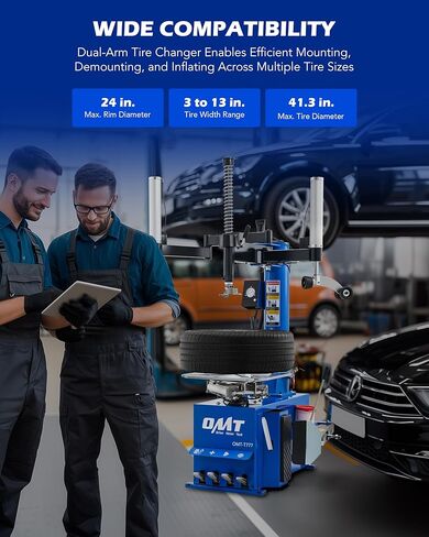 Orion Motor Tech Electric Tyre Changer Machine ، آلة تغيير الإطارات المزدوجة ARM ARM لشاحنة سيارات الدفع الرباعي سيارات الدفع الرباعي ، آلة إزالة الإطارات التلقائي لـ 41.3in dia مع قاطع حبة ومقياس ضغط in Kuwait