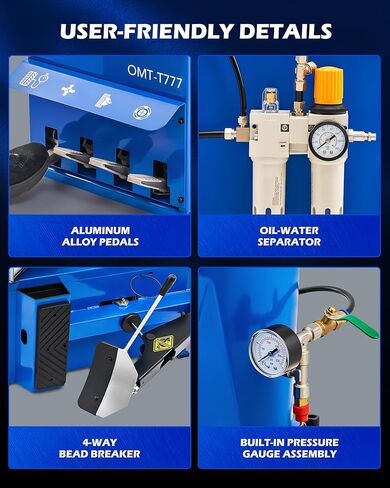 Orion Motor Tech Electric Tyre Changer Machine ، آلة تغيير الإطارات المزدوجة ARM ARM لشاحنة سيارات الدفع الرباعي سيارات الدفع الرباعي ، آلة إزالة الإطارات التلقائي لـ 41.3in dia مع قاطع حبة ومقياس ضغط in Kuwait