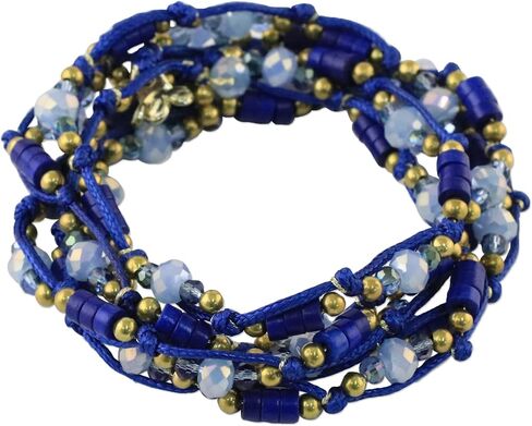 Novica Artisan Handmade Beaded Wrap Bracelet Blue Calcite Glass من Thailand Brass [36 في Min L x 37 في Max L 6 Mm W] "Party" in Saudi Arabia